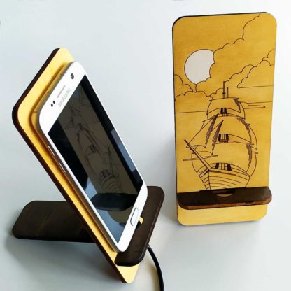 Support téléphone en bois bateau voilier