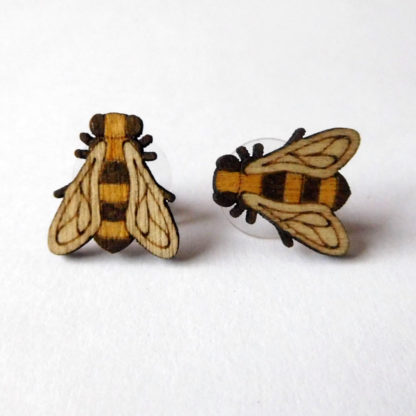 boucle d oreille abeille en bois