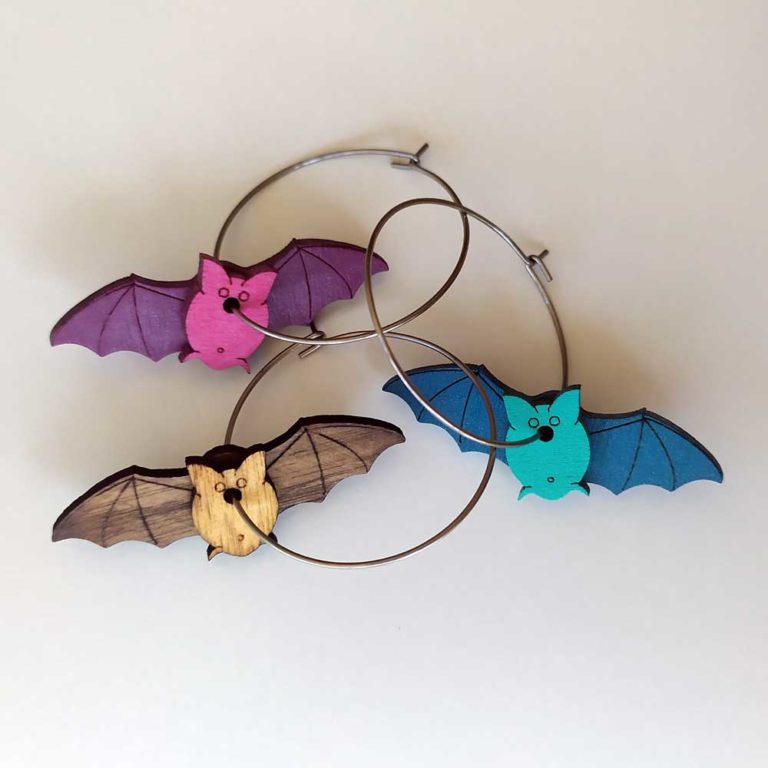 Boucles D'oreilles Chauve-souris Halloween - Acier Inoxydable, Perles Rouges, Creoles | Pour Tenues Gothique, Fête, Cosplay