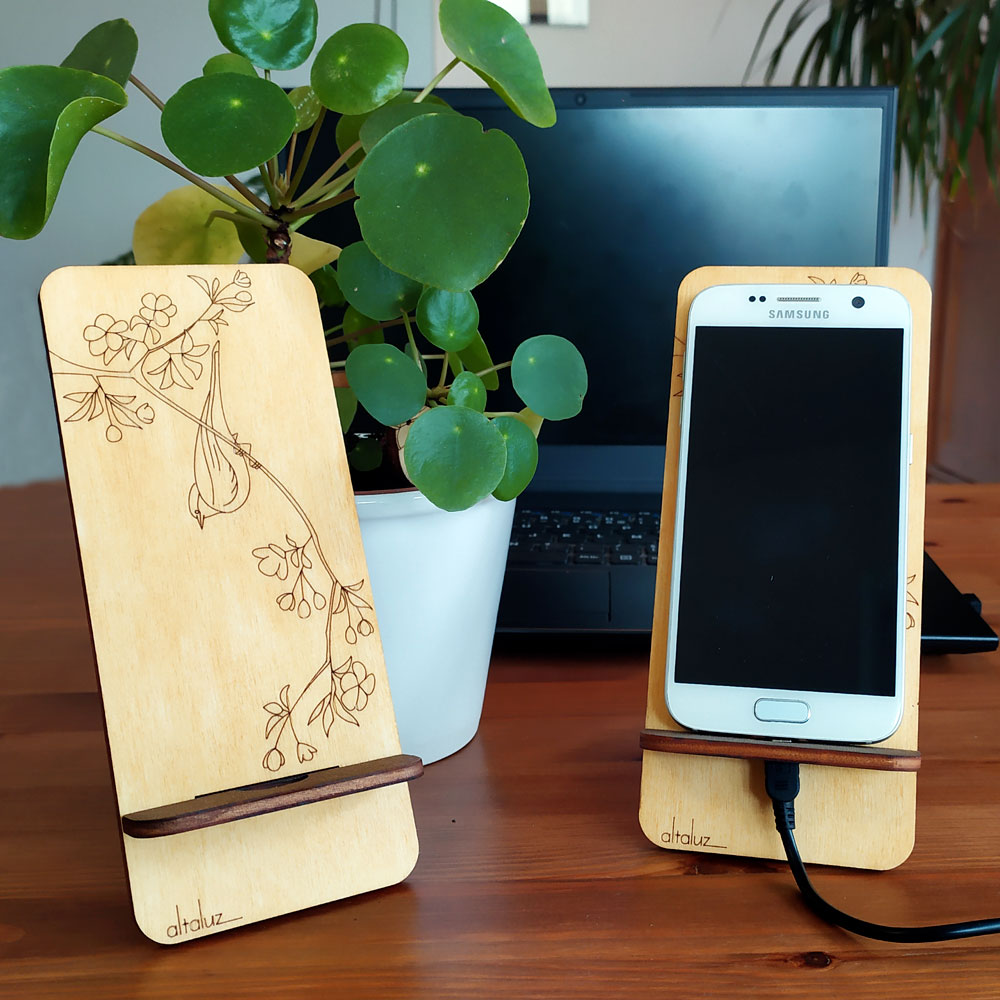 Porte téléphone en bois - support pour smartphone - Altaluz