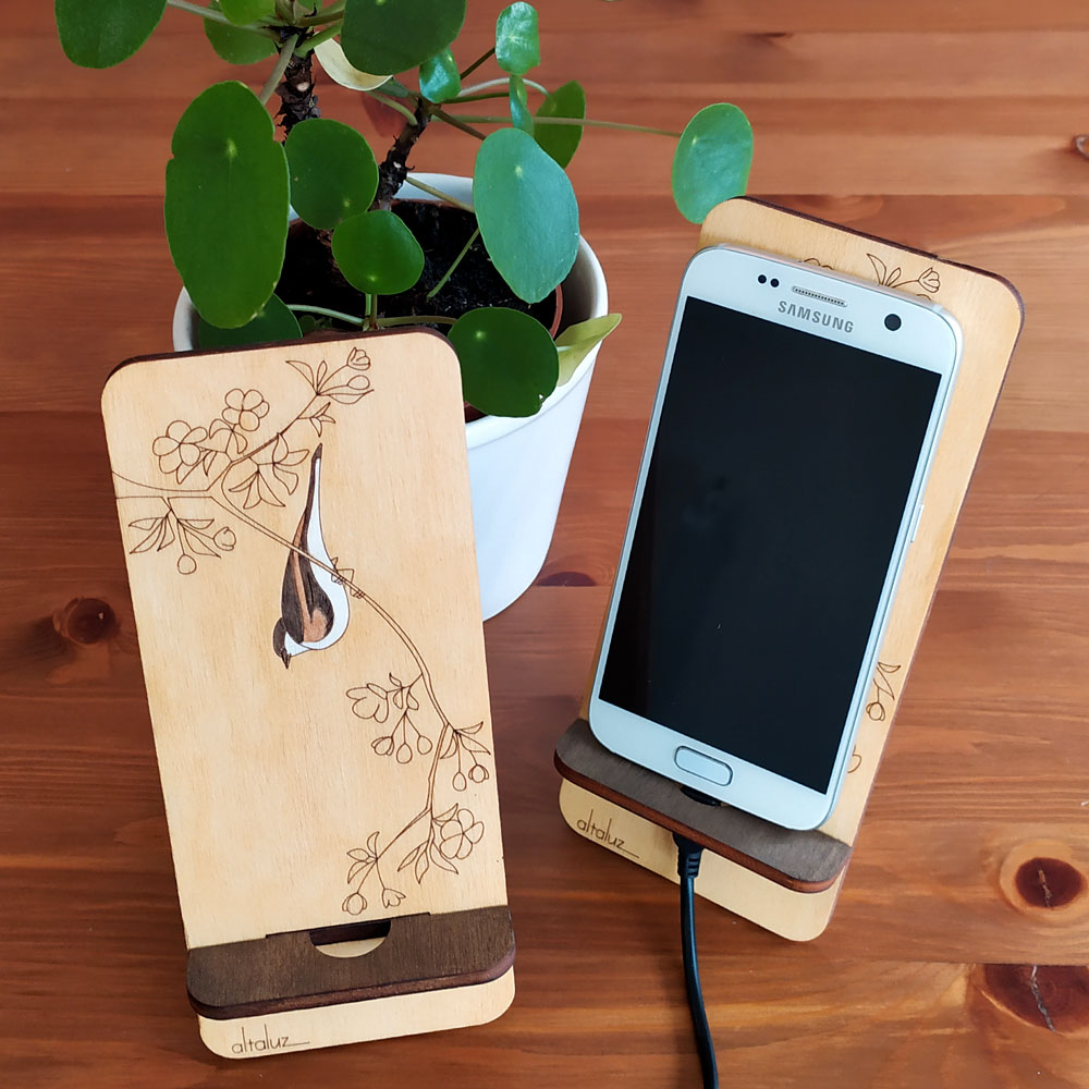 Porte téléphone en bois - support pour smartphone - Altaluz