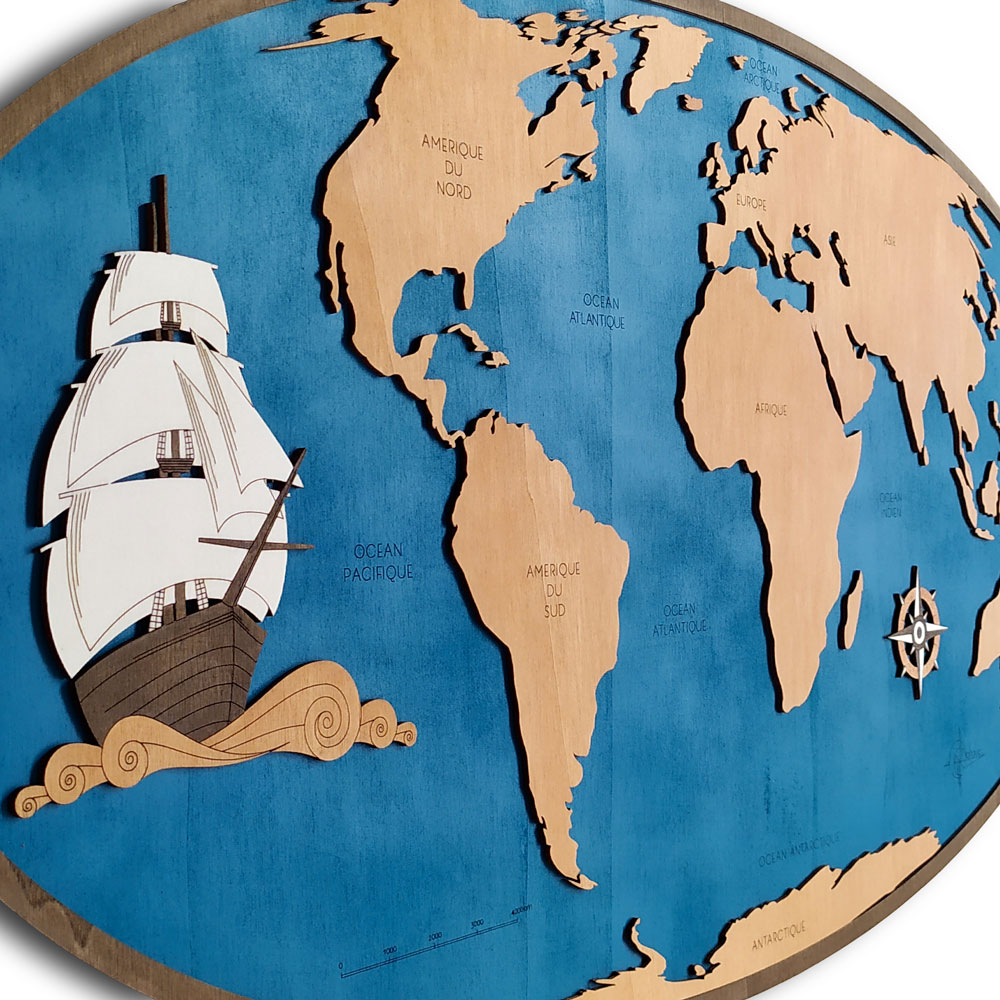 Grand motif de carte du monde antidérapant étendu en caoutchouc