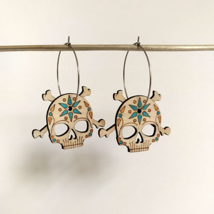 calavera boucles d'oreilles en bois