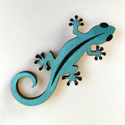 Broche gecko en bois bleue