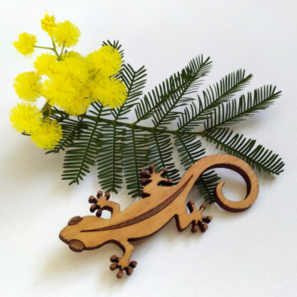 Broche Gecko en bois style marquetterie