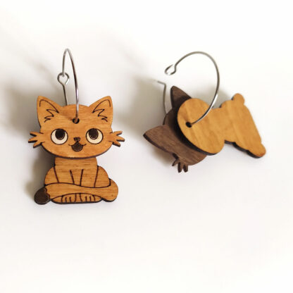 boucles d'oreilles chat en bois et inox