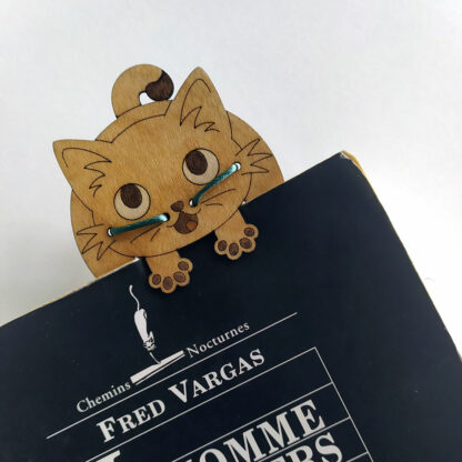 marque page chat en bois